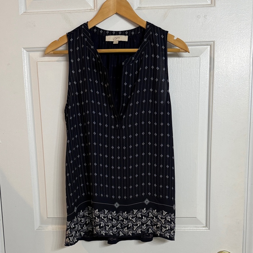 LOFT Dark Blue Patterned Tank Top